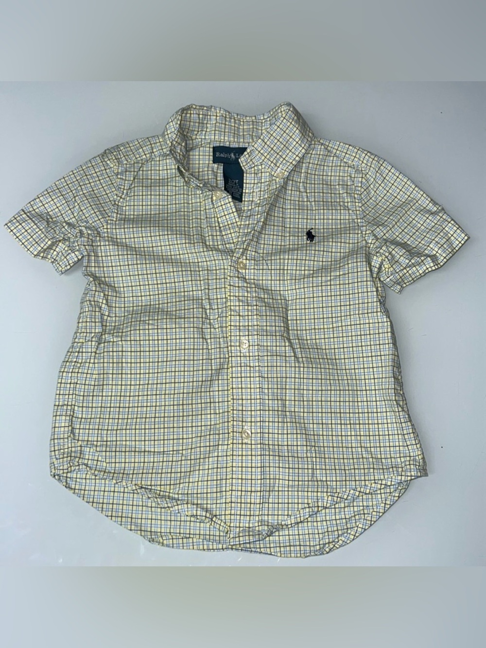 Ralph Lauren Yellow & Blue Plaid Short Sleeve Button-Down Shirt